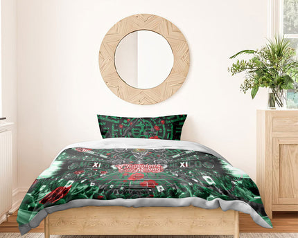 Mexico Football Golden Eagle Champions Bedding Set Aztec Geometric Pattern Red Rose