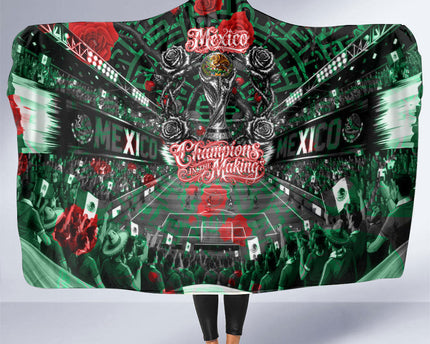 Mexico Football Golden Eagle Champions Hooded Blanket Aztec Geometric Pattern Red Rose