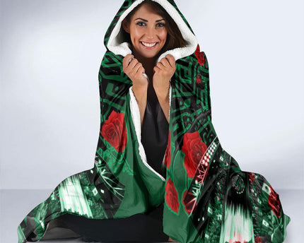 Mexico Football Golden Eagle Champions Hooded Blanket Aztec Geometric Pattern Red Rose