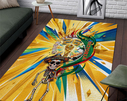 Personalized Mexico Football Victoria Sugar Skull Area Rug Dia De Los Muertos Cultural Art Sunburst