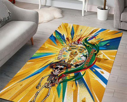 Personalized Mexico Football Victoria Sugar Skull Area Rug Dia De Los Muertos Cultural Art Sunburst