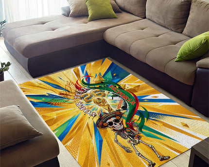Personalized Mexico Football Victoria Sugar Skull Area Rug Dia De Los Muertos Cultural Art Sunburst