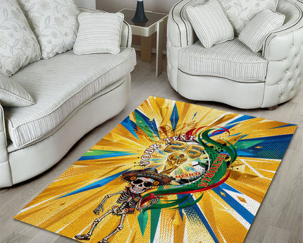 Personalized Mexico Football Victoria Sugar Skull Area Rug Dia De Los Muertos Cultural Art Sunburst