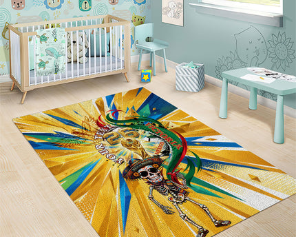 Personalized Mexico Football Victoria Sugar Skull Area Rug Dia De Los Muertos Cultural Art Sunburst