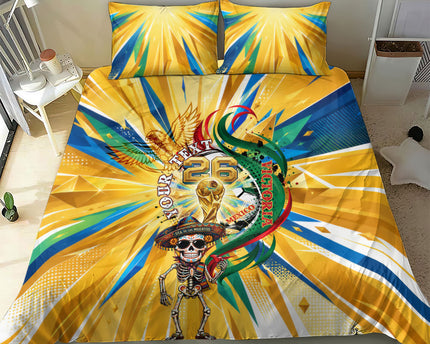 Personalized Mexico Football Victoria Sugar Skull Bedding Set Dia De Los Muertos Cultural Art Sunburst
