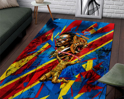 DR Congo Patrice Lumumba Football Victory Area Rug African Pride Leopard And Flag