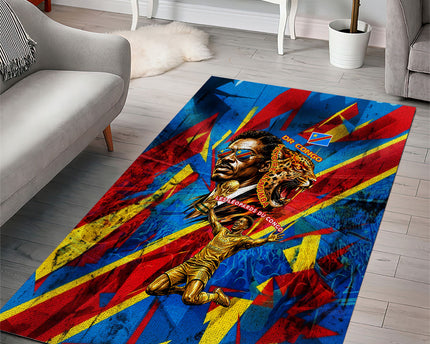 DR Congo Patrice Lumumba Football Victory Area Rug African Pride Leopard And Flag