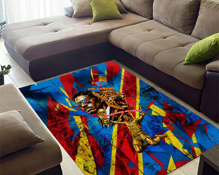 DR Congo Patrice Lumumba Football Victory Area Rug African Pride Leopard And Flag