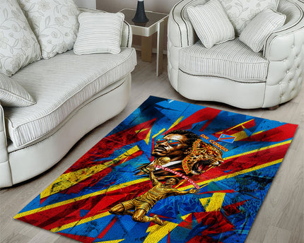 DR Congo Patrice Lumumba Football Victory Area Rug African Pride Leopard And Flag