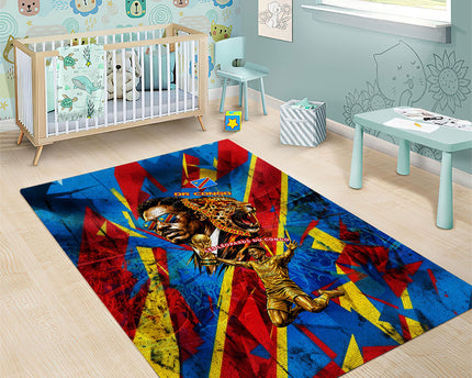 DR Congo Patrice Lumumba Football Victory Area Rug African Pride Leopard And Flag