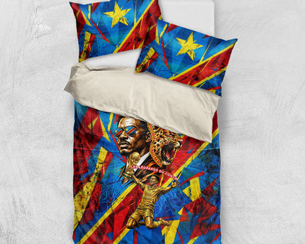 DR Congo Patrice Lumumba Football Victory Bedding Set African Pride Leopard And Flag