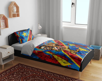 DR Congo Patrice Lumumba Football Victory Bedding Set African Pride Leopard And Flag
