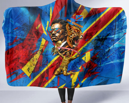 DR Congo Patrice Lumumba Football Victory Hooded Blanket African Pride Leopard And Flag