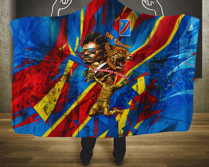 DR Congo Patrice Lumumba Football Victory Hooded Blanket African Pride Leopard And Flag