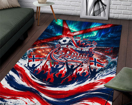 Norway Football Viking Row Area Rug Viking Shield Aurora Borealis Dynamic Art