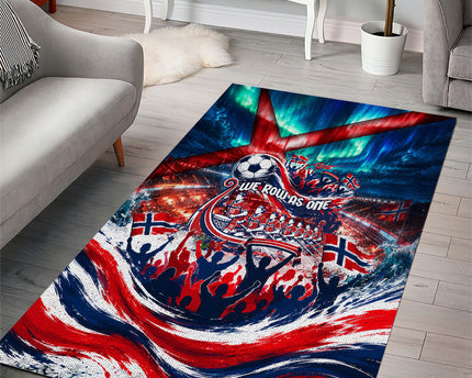 Norway Football Viking Row Area Rug Viking Shield Aurora Borealis Dynamic Art