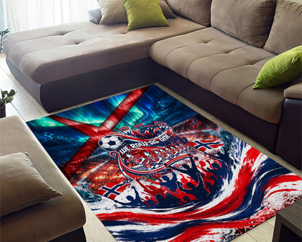 Norway Football Viking Row Area Rug Viking Shield Aurora Borealis Dynamic Art