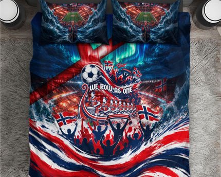 Norway Football Viking Row Bedding Set Viking Shield Aurora Borealis Dynamic Art