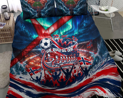 Norway Football Viking Row Bedding Set Viking Shield Aurora Borealis Dynamic Art