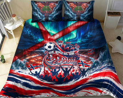 Norway Football Viking Row Bedding Set Viking Shield Aurora Borealis Dynamic Art