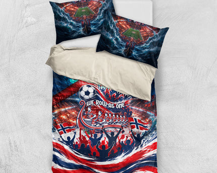 Norway Football Viking Row Bedding Set Viking Shield Aurora Borealis Dynamic Art