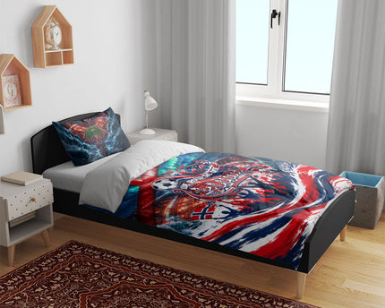 Norway Football Viking Row Bedding Set Viking Shield Aurora Borealis Dynamic Art