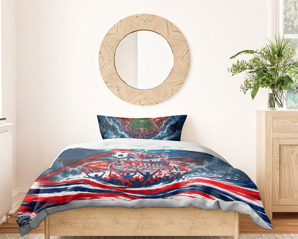 Norway Football Viking Row Bedding Set Viking Shield Aurora Borealis Dynamic Art