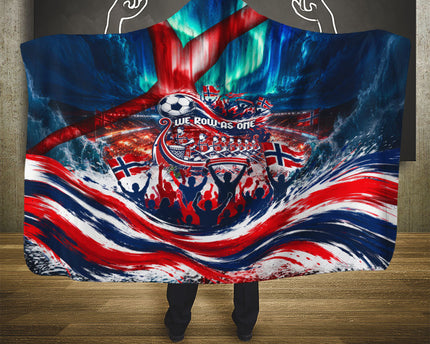 Norway Football Viking Row Hooded Blanket Viking Shield Aurora Borealis Dynamic Art
