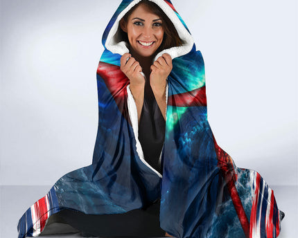 Norway Football Viking Row Hooded Blanket Viking Shield Aurora Borealis Dynamic Art