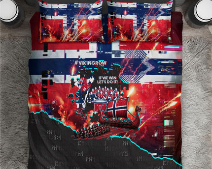Norway Football Viking Row Bedding Set Flag Nordic Footballer - If We Win Lets Do It