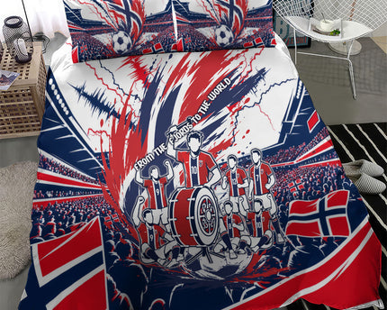 Norway Football From The Fjords To The World Bedding Set Viking Shield Paint Splatter Soccer Team