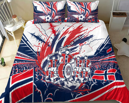 Norway Football From The Fjords To The World Bedding Set Viking Shield Paint Splatter Soccer Team