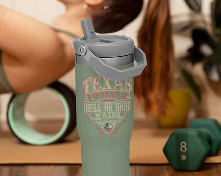 Texas Pride Flip Straw Tumbler Forever Come Hell Or High Water Patriotic Texas