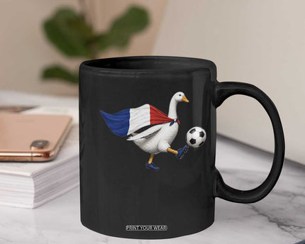 France Soccer Goose Coffee Mug French Flag Patriotic Football Fan Graphic