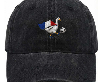 France Soccer Goose Washed Cotton Baseball Cap French Flag Patriotic Football Fan Graphic