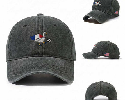 France Soccer Goose Washed Cotton Baseball Cap French Flag Patriotic Football Fan Graphic