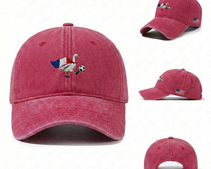 France Soccer Goose Washed Cotton Baseball Cap French Flag Patriotic Football Fan Graphic