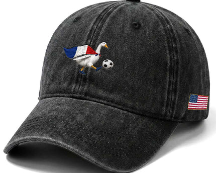 France Soccer Goose Washed Cotton Baseball Cap French Flag Patriotic Football Fan Graphic