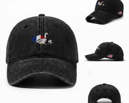 France Soccer Goose Washed Cotton Baseball Cap French Flag Patriotic Football Fan Graphic