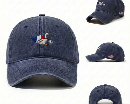 France Soccer Goose Washed Cotton Baseball Cap French Flag Patriotic Football Fan Graphic