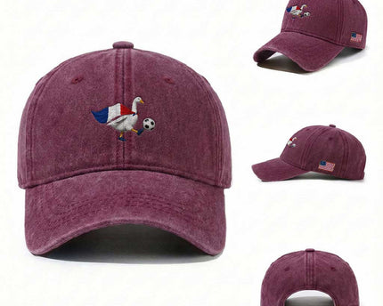 France Soccer Goose Washed Cotton Baseball Cap French Flag Patriotic Football Fan Graphic