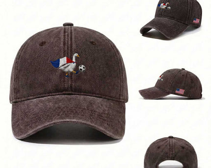 France Soccer Goose Washed Cotton Baseball Cap French Flag Patriotic Football Fan Graphic