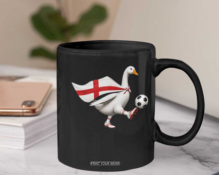 England Soccer Goose Coffee Mug Patriotic Football Fan Graphic England Flag