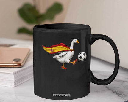 Spain Soccer Goose Coffee Mug Spanish Flag Patriotic Football Fan Graphic