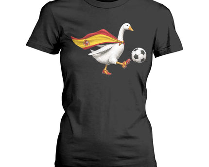 Spain Soccer Goose T-Shirt For Women Spanish Flag Patriotic Football Fan Graphic