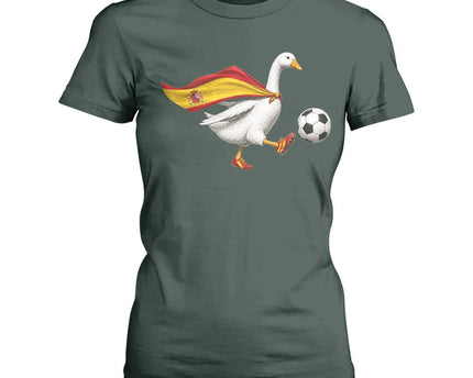 Spain Soccer Goose T-Shirt For Women Spanish Flag Patriotic Football Fan Graphic
