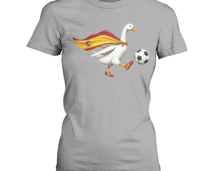Spain Soccer Goose T-Shirt For Women Spanish Flag Patriotic Football Fan Graphic