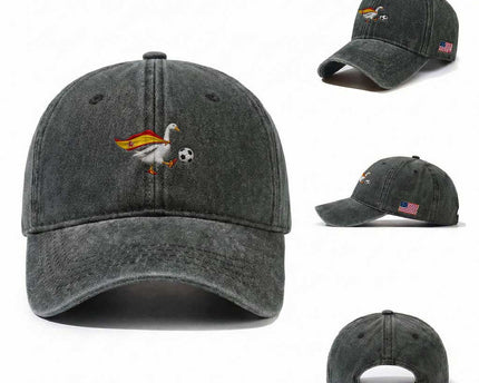 Spain Soccer Goose Washed Cotton Baseball Cap Spanish Flag Patriotic Football Fan Graphic