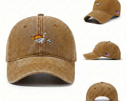 Spain Soccer Goose Washed Cotton Baseball Cap Spanish Flag Patriotic Football Fan Graphic