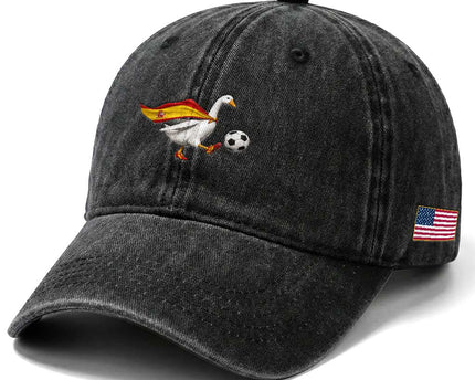 Spain Soccer Goose Washed Cotton Baseball Cap Spanish Flag Patriotic Football Fan Graphic